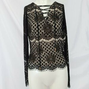 Soieblu Small Black Lace Long Sleeve Top